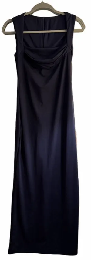 NEW Navy Blue Drape Neck Formal Stretch Maxi Dress S thumbnail 1