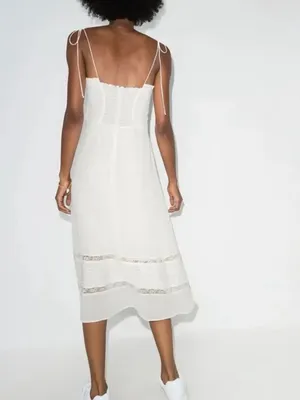 NWT Reformation Ronan Midi Dress Lace Ivory Tie Strap sz 4 thumbnail 10