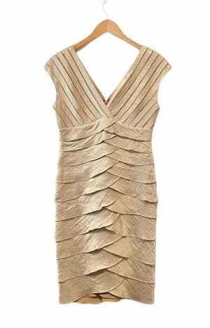 AIdan Mattox Niteline Tan Layers V Neck Casual Mother of Bride Dress thumbnail 1