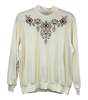 Vintage Southwestern Aztec‎ Sweatshirt Petite Medium Cream Mock Neck Pullover thumbnail 1