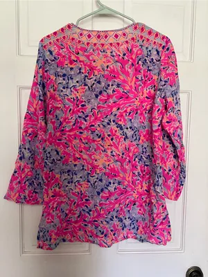 Lilly Pulitzer Hot Pink, Lavender & Coral Floral V-Neck Tunic thumbnail 8