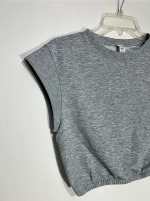 Alo Yoga Womens Short Sleeve Dreamy Crop Top - Dove Heather Grey size S thumbnail 4