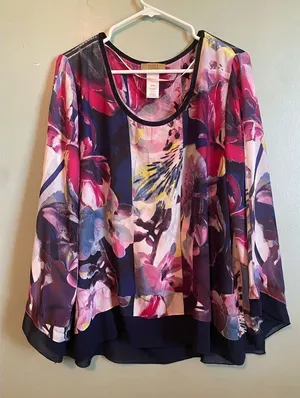 Valerie Stevens Floral Scoop Neck Chiffon Type Long Sleeve Top Size XL NWOT thumbnail 1