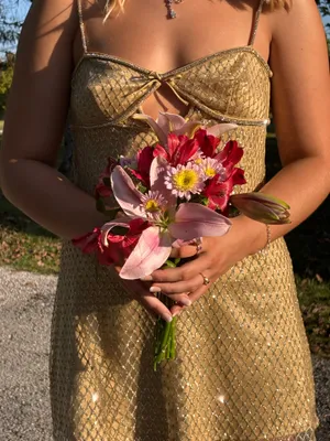 For love and lemons gold mini slip dress thumbnail 2