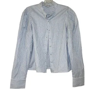 NWT Madewell Puff-Sleeve Button-Up Shirt blue white striped women's s nautical thumbnail 2