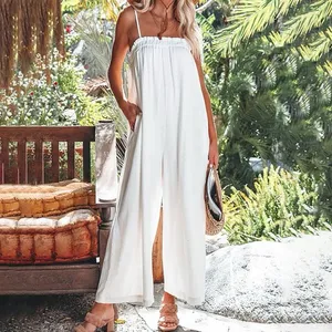 Walmart Summer Solid Casual White Camis Sleeveless Suspender Jumpsuit thumbnail 5