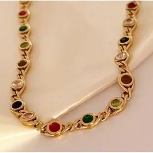 18K Gold Plated Fisheyes Colorful Zircon Necklace Titanium Steel womens Jewelry thumbnail 2