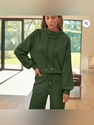 2 piece Olive Green Wide-Leg Lounge Pants - Women's Casual Pull-On Fall Wide Leg thumbnail 6