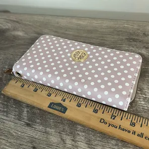 Zip Around Wallet Tan with White Polka Dots 7.5 x 3.5” thumbnail 7
