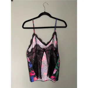 Victoria’s Secret Stretch Satin Lace Trim Cami Size Large Moonlit Tropic Flyaway thumbnail 6