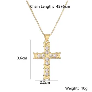 NEW Unisex 18k Gold Filled Plated Simulated‎ Diamond Cross Necklace, 16-18” thumbnail 13