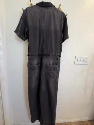 NWT Free People Edison Wide Leg Coverall Moxie Black Denim Jumpsuit XL thumbnail 9