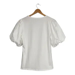Boston Proper White Puff Sleeve Wrap Top‎ V-Neck Cotton Stretch 32310102 XL thumbnail 4