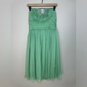 Halston Heritage Meadow Embellished Mint Green Strapless Chiffon Mini Dress $545 thumbnail 3