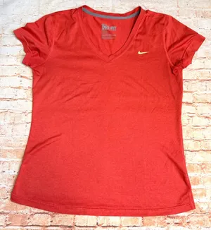 Nike Dri-Fit Orange/ Red loose fit V-Neck Workout Tee Shirt thumbnail 1