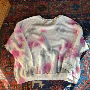 Free People Pink White Kelly‎ Tie Dye Sweatshirt soft fleece warm lounge medium thumbnail 3