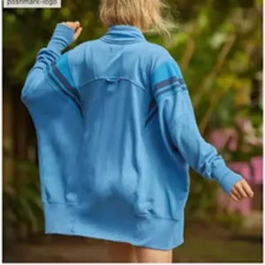 Free People Knockout Track Zip-Up Sweatshirt Oversized Cobalt Large thumbnail 2