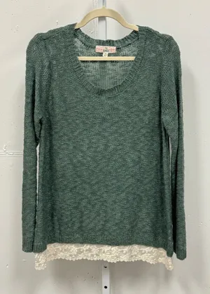 Pink Republic Dried Sage Green Lace Trim Knit Sweater PF522547SK-112 Large thumbnail 1