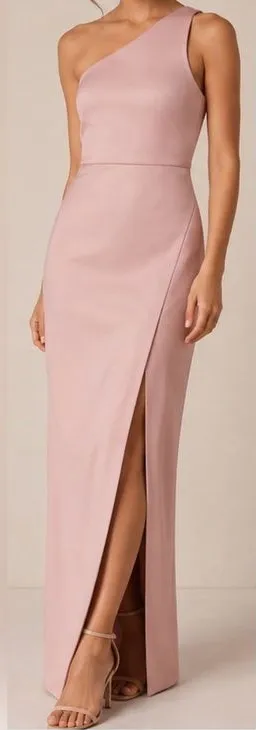 BHLDN Dylan Blush Pink Satin Charmeuse Bridal Formal One Shoulder Maxi Gown thumbnail 1