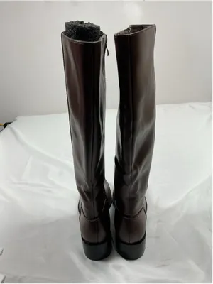 Womans New Knee High Riding Boots 6.5 Chocolate Brown Side Zip Block Heel thumbnail 4