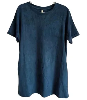 Wishlist Women’s Faux Suede Stretch Short Sleeve Pockets Navy Mini‎ Dress Size M thumbnail 1