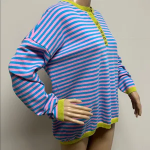 Lillusory Turquoise & Pink Henley Sweater with Green Accents size L thumbnail 4