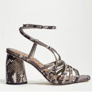 Sam Edelman Daffodil Taupe Snakeprint Ankle Wrap Block Heel Strappy Sandals Sz 9 thumbnail 14