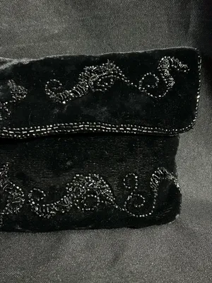Walborg Handmade Black Beaded Velvet Foldover Clutch thumbnail 3
