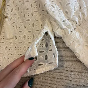 White Eyelet Embroidery Blouse Tassel Tie Boho Peasant Top Size XL Unknown Brand thumbnail 6