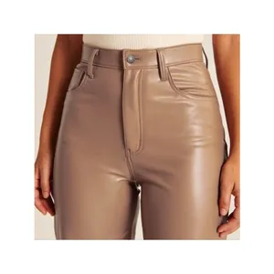 Abercrombie 90s Straight Faux Leather Pants Taupe Ultra High Rise Sz 23 000 thumbnail 4