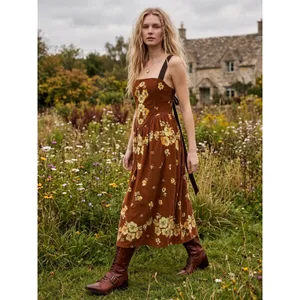 Free People Dainty Cottage Micro Corduroy Until Dawn Midi Dress Brown XL thumbnail 14