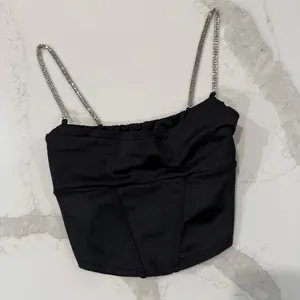 Windsor Gleam And Glow Rhinestone Bustier Top Women’s Small Black Cropped Satin thumbnail 5