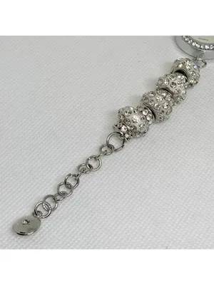 Figaro couture silver tone watch rhinestones 25mm quartz metal beaded running thumbnail 5