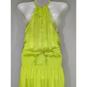 Do+Be Neon Green Smocked Waist Halter Neck Mini Dress Women's S Party Cocktail‎ thumbnail 5