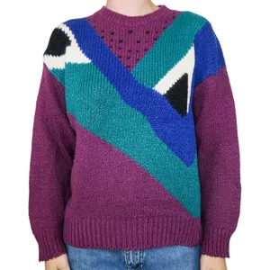 Vintage 80’s Purple Beaded Abstract Sweater thumbnail 1