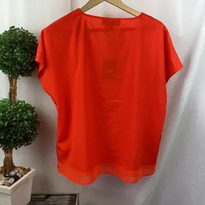 DKNY Orange V Neck Short Sleeve Blouse Top NEW L thumbnail 3