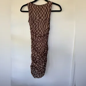 Urban Outfitters Austin Mesh Mini Dress Checkered Patterned Brown‎ Size XS thumbnail 2