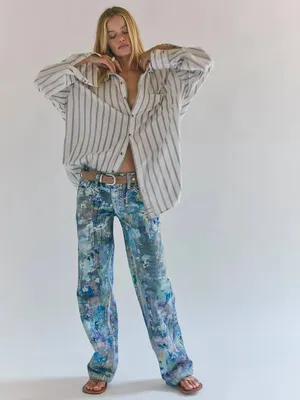 Free People Tennessee Low Rise Illusion Jeans Floral Canvas Paint Splatter thumbnail 7