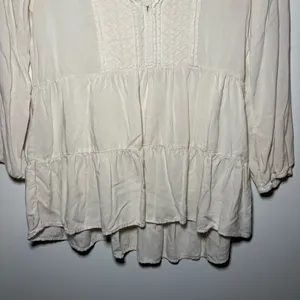 American Eagle Outfitters Cream Blouse Bohemian Airy Tiered Embroidered XS thumbnail 3