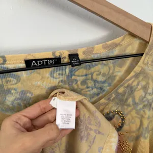 Apt. 9 Y2K XL Paisley Henley‎ Short Sleeve Tee Rib Yellow Red Orange Fire Floral thumbnail 3