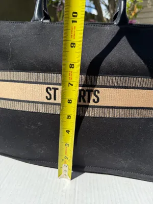 ST BARTS Black Canvas Tote Bag Beige Stripe Resort Beach Handbag thumbnail 6