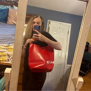 Red Leather Shoulder Tote Bag thumbnail 3