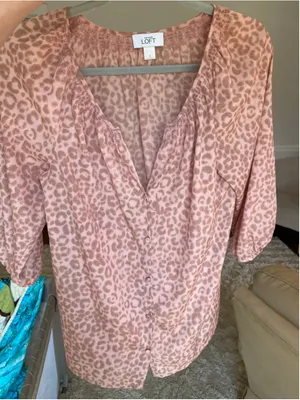 LOFT Pink Leopard Print Peasant Blouse Boho Romantic Cottagecore Quiet Luxury‎ S thumbnail 5