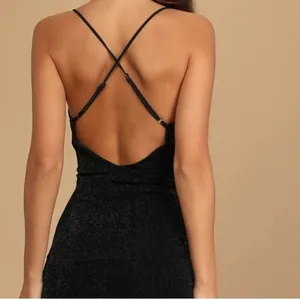Lulu’s Black Sparkly Ruched Bodycon Mini Dress size S NWT thumbnail 3