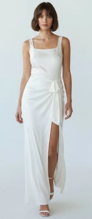Mable Anthropologie White Satin Midi Asymmetrical Dress Bridal Shower Wedding thumbnail 1