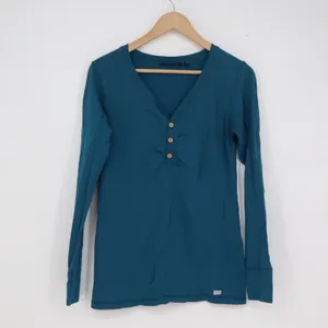 Eastern Mountain Sports Womens Teal Blue V-Neck Henley Long Sleeve Top Size M thumbnail 2