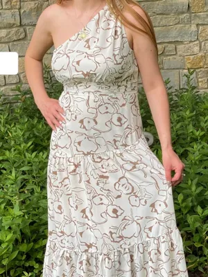Entro One-Shoulder Brown and White Dress thumbnail 1