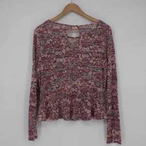 American Rag Womens L Floral Peplum Top Burgundy Space Dye Keyhole Back Long thumbnail 4