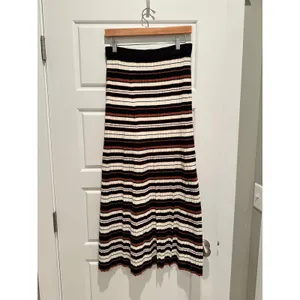 La February Striped Ribbed Knit Maxi‎ Skirt Black Cream Rust Small Boho Prairie thumbnail 2
