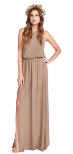 Show Me‎ Your Mumu Heather Halter Dune Maxi Dress Brown Chiffon XS Wedding Guest thumbnail 1